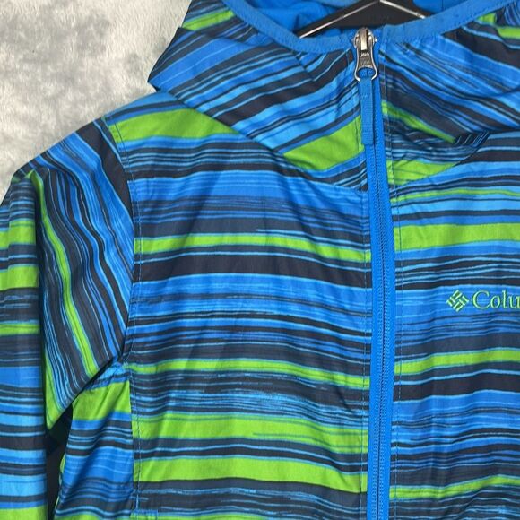 Columbia Green Blue Striped Hooded Lightweight Jacket With Pocket Size XXS (4/5) - Picture 5 of 8